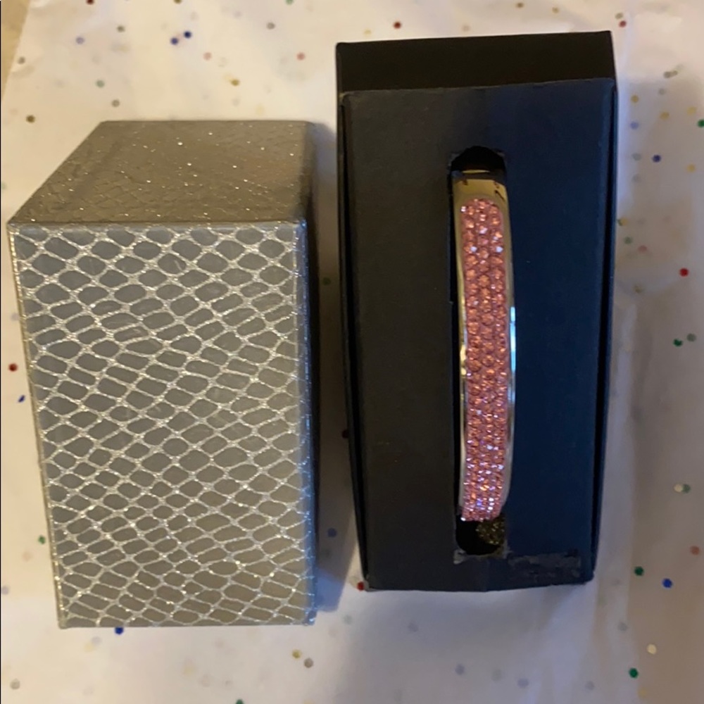 stainless steel pink rhinestone bangle bracelet